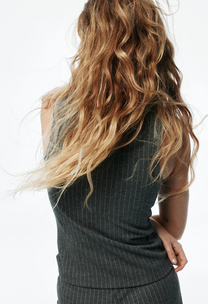 H&M - Cowl-neck jersey top - grey marl/pinstriped