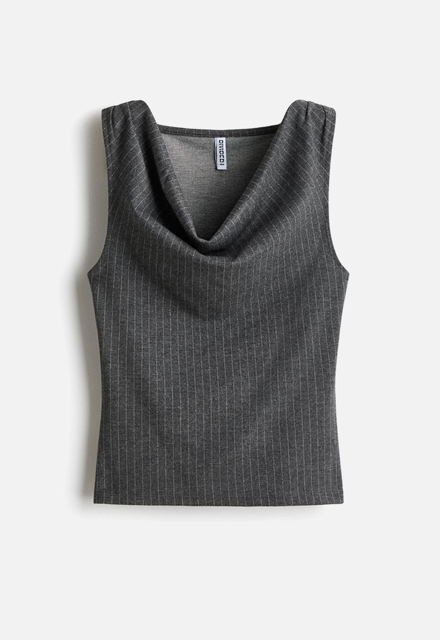 H&M - Cowl-neck jersey top - grey marl/pinstriped