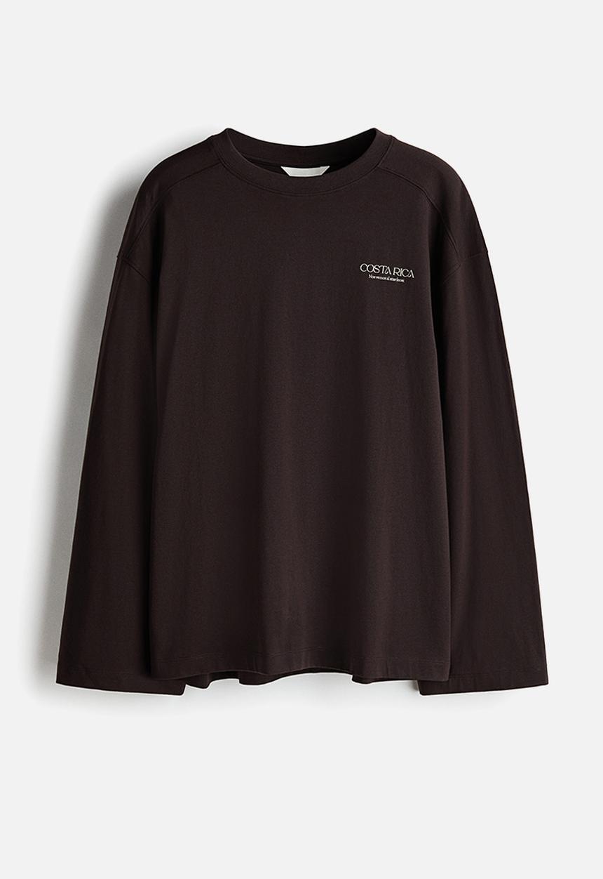 H&M - Oversized jersey top - dark brown/costa rica