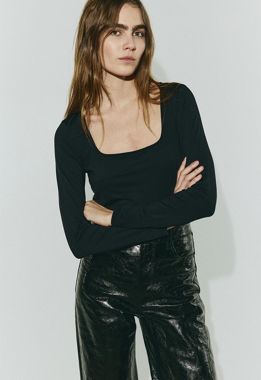 H&M - Long-sleeved thong body - black