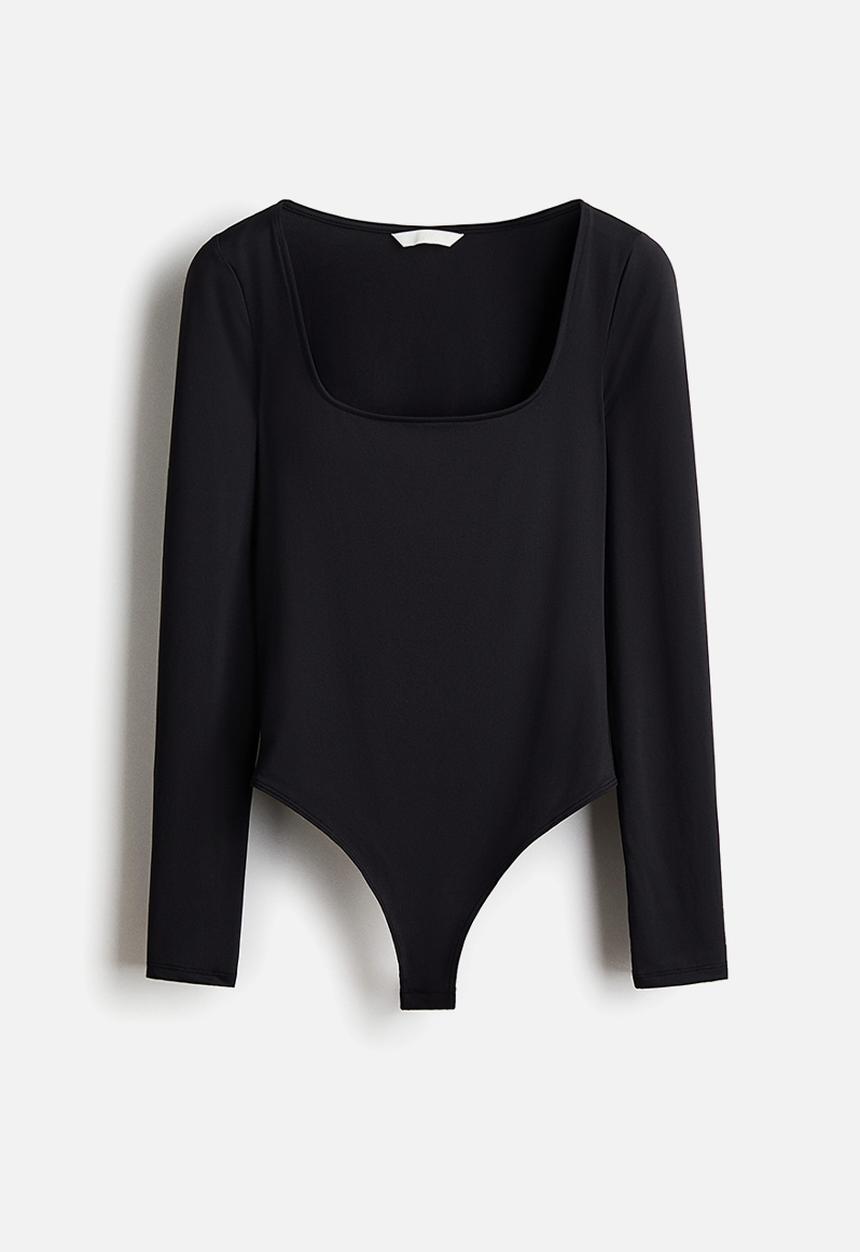 H&M - Long-sleeved thong body - black