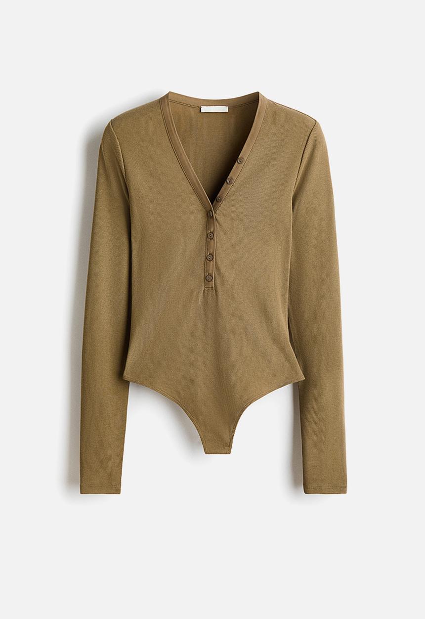 H&M - Ribbed jersey body - khaki green