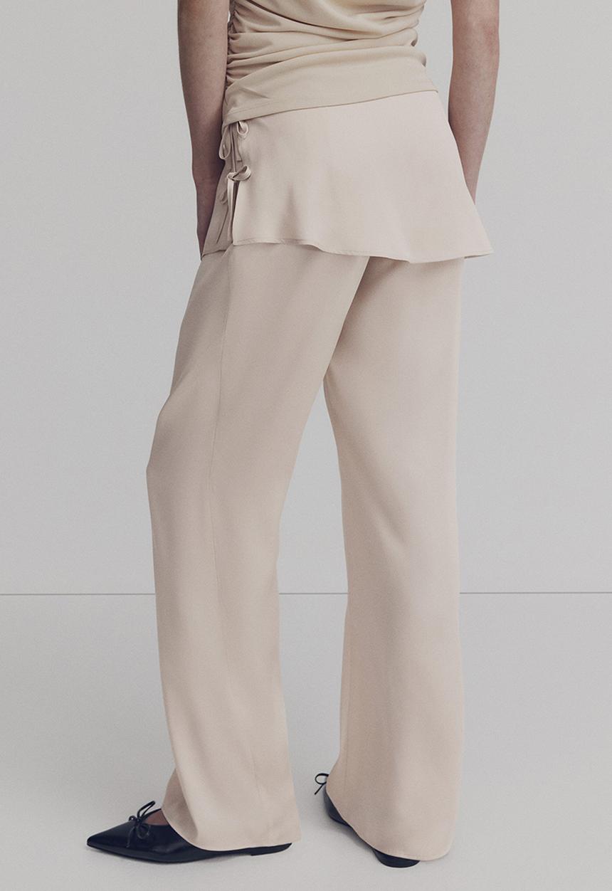 H&M - Skirt-layered satin trousers - light beige
