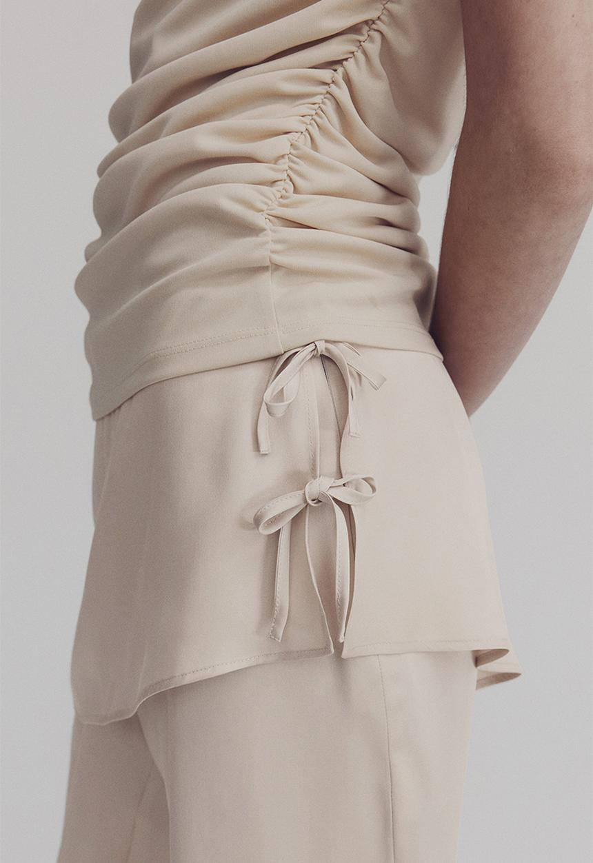 H&M - Skirt-layered satin trousers - light beige