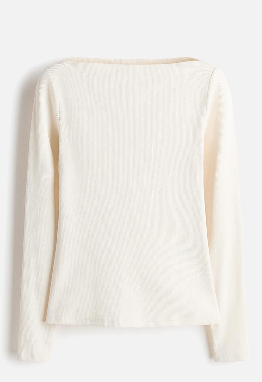 H&M - Ribbed boat-neck top - white