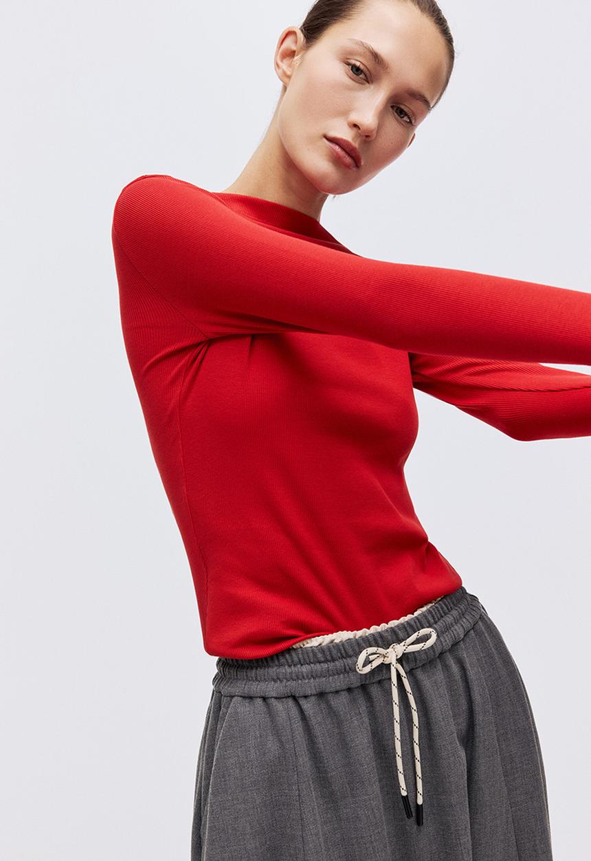 H&M - Ribbed boat-neck top - red