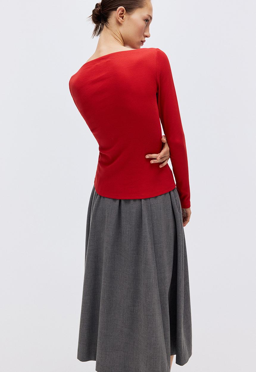 H&M - Ribbed boat-neck top - red