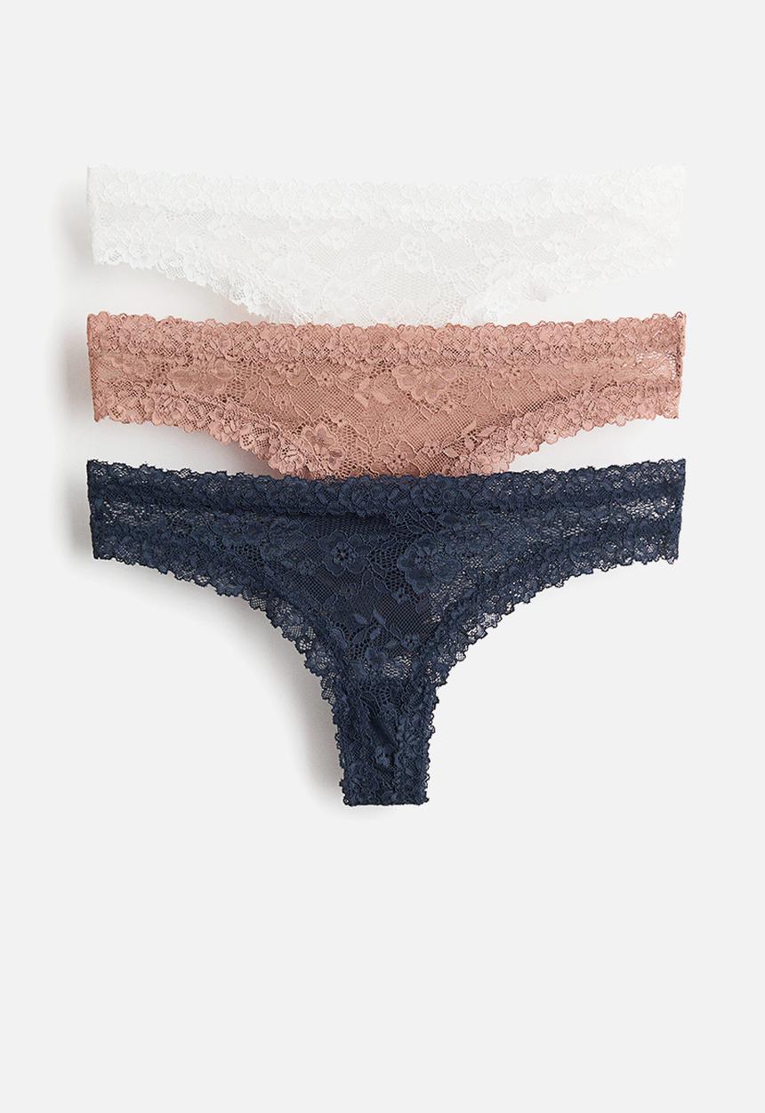 H&M - 3-Pack lace brazilian briefs - dark beige/navy blue