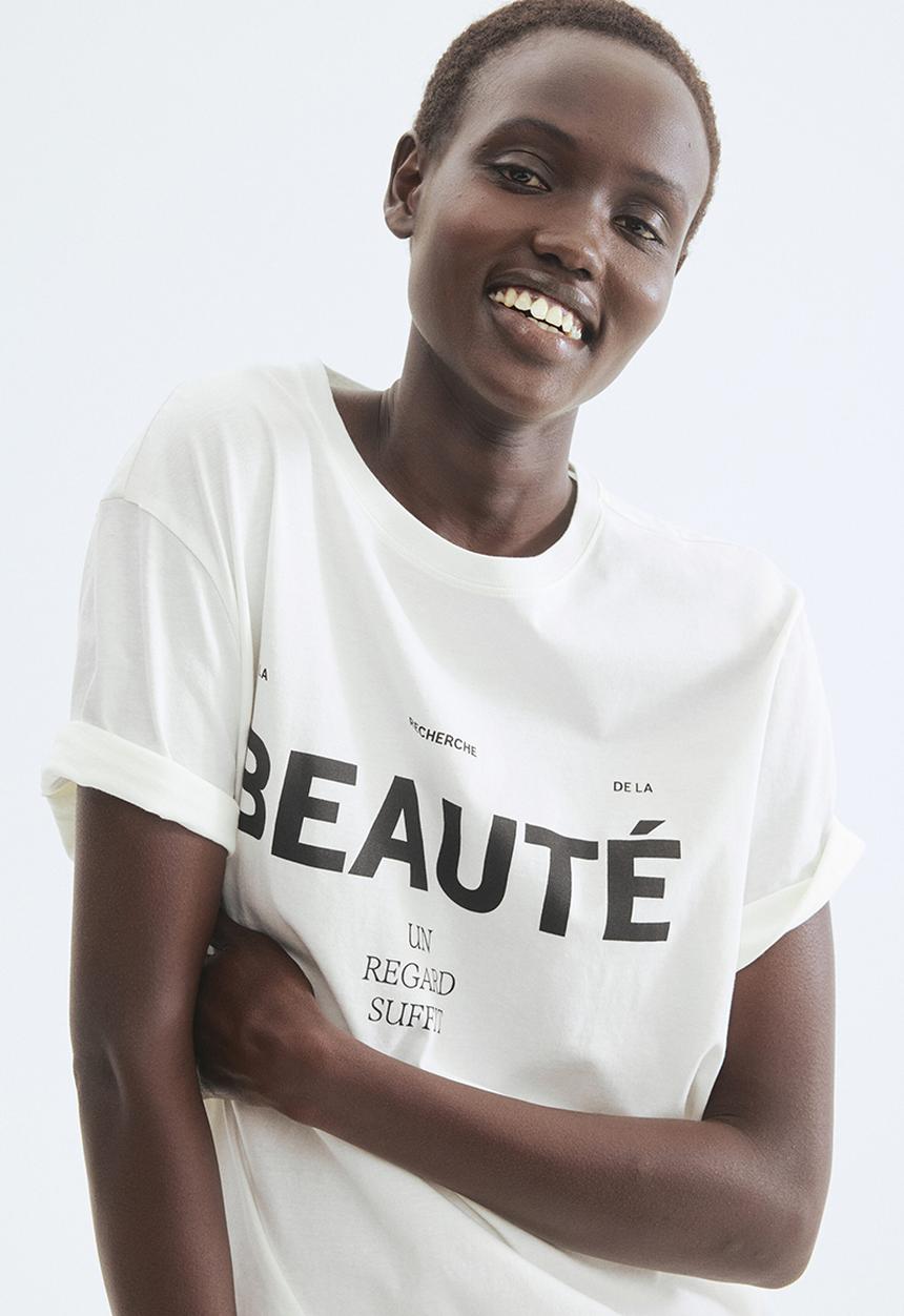H&M - Printed T-shirt - white/beaut