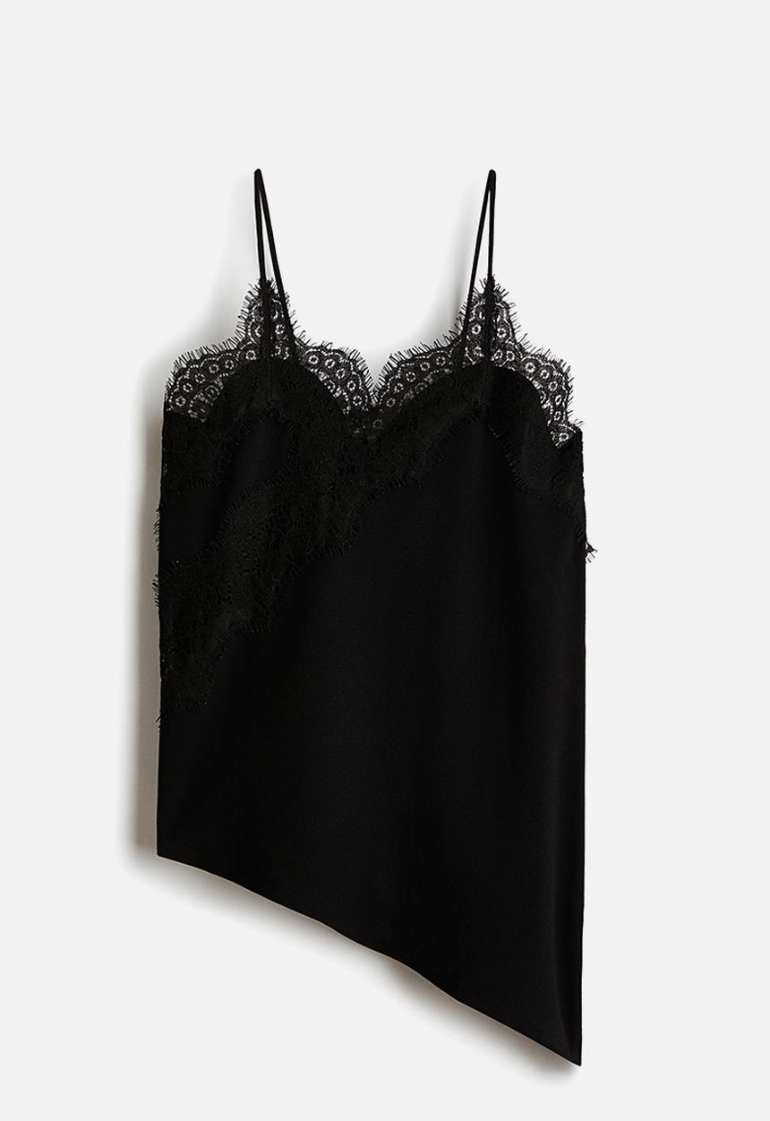 H&M - Lace-trimmed strappy top - black