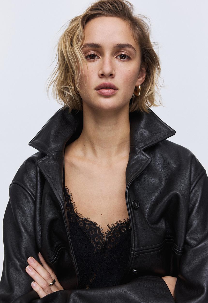 H&M - Lace-trimmed strappy top - black