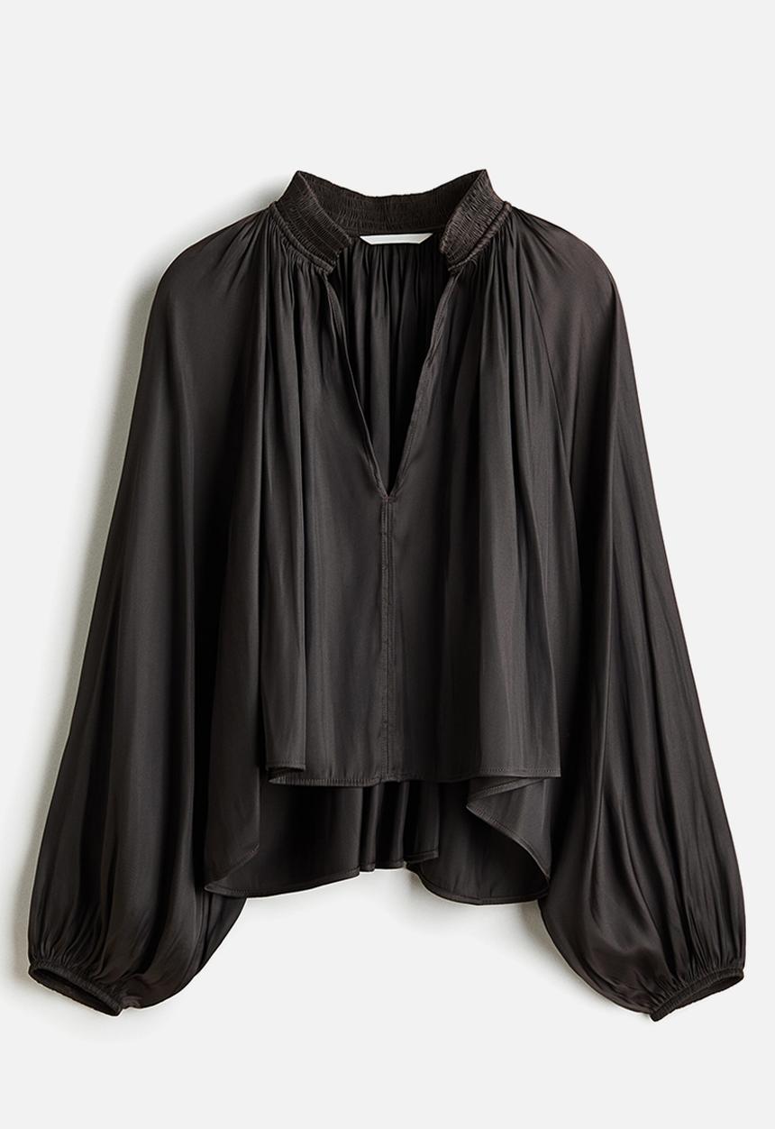 H&M - Oversized v-neck blouse - dark brown