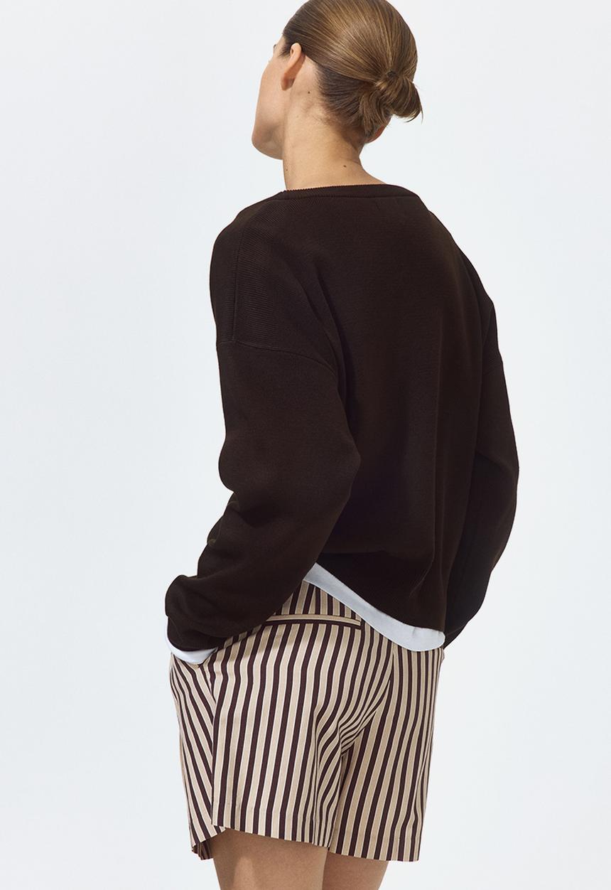 H&M - Tailored linen-blend shorts - dark brown/striped
