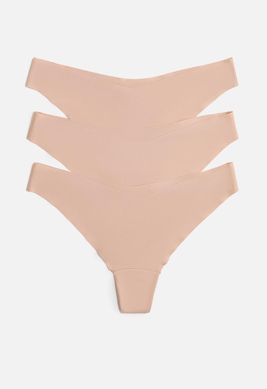 H&M - 3-Pack invisible thong briefs with lycra - light beige