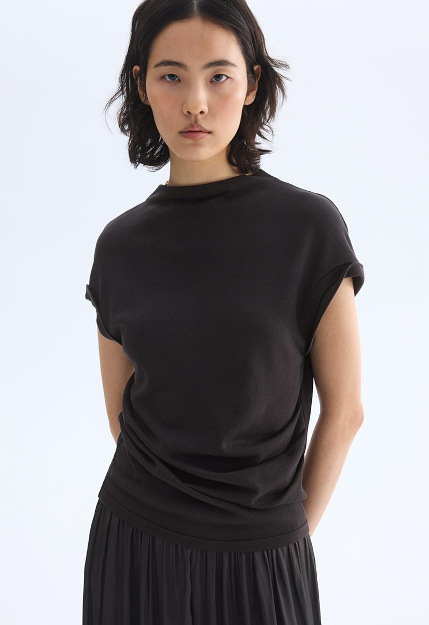 H&M - Draped fine-knit top - dark brown
