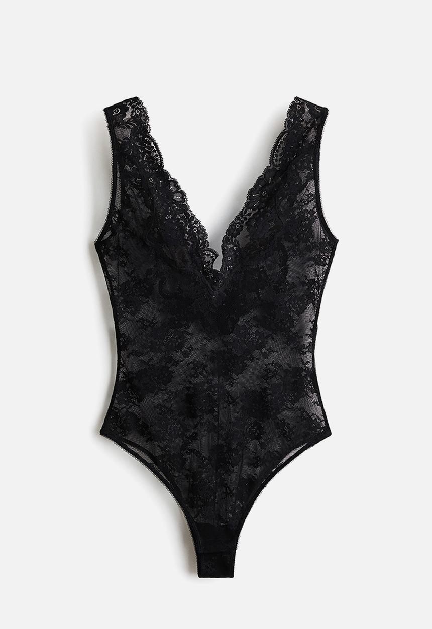 H&M - V-neck lace body - black