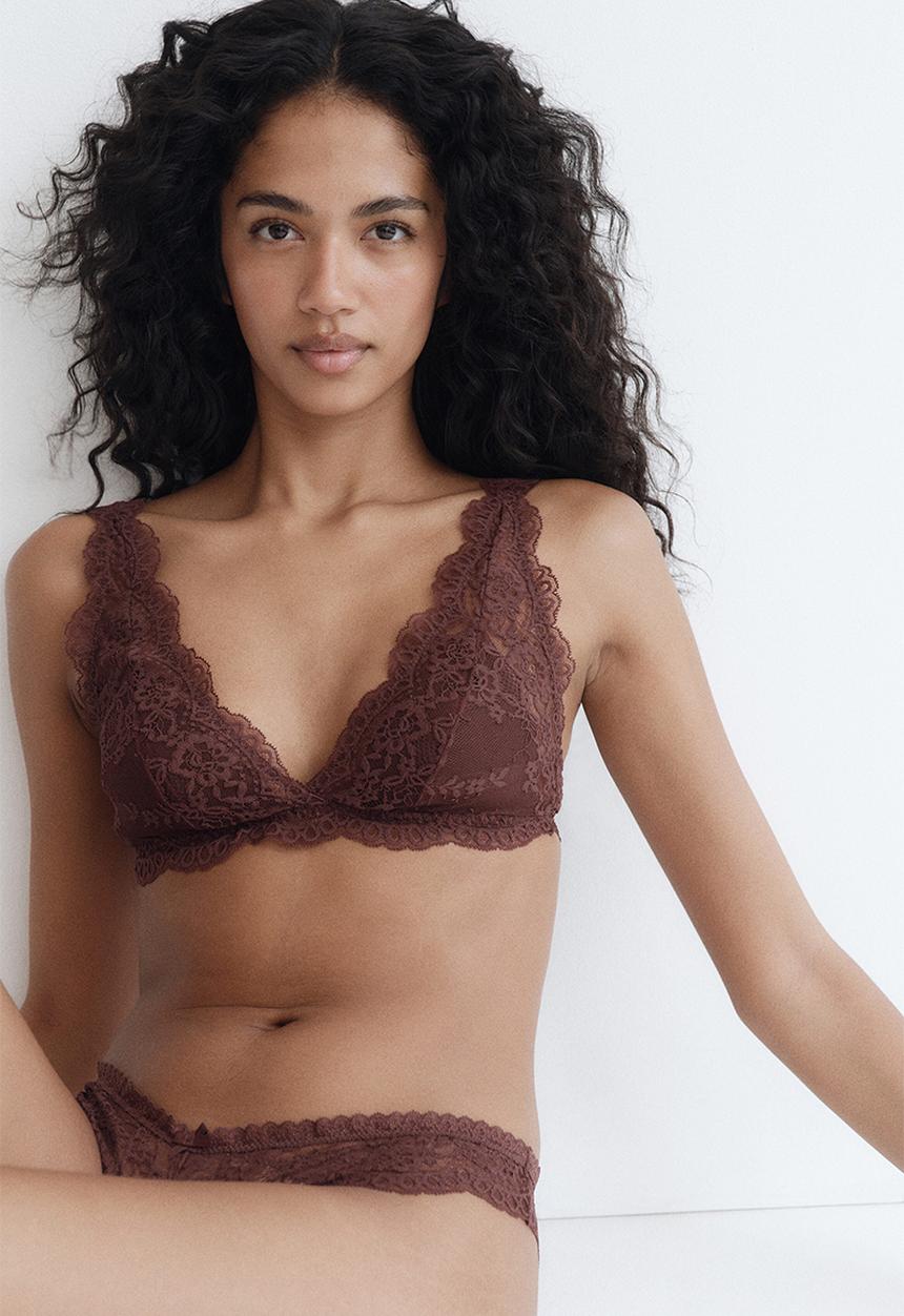 H&M - Padded soft lace bra - rust brown