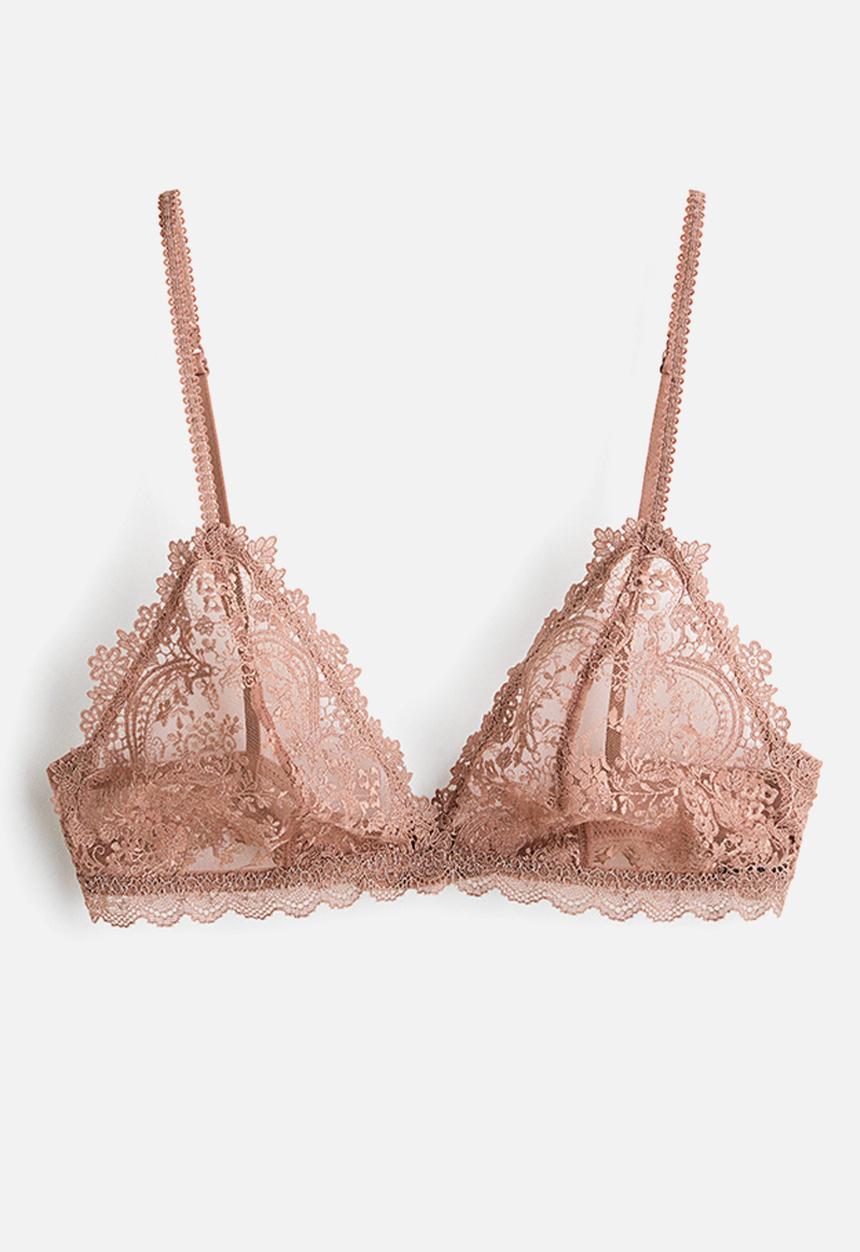 H&M - Embroidered soft bra - light brown