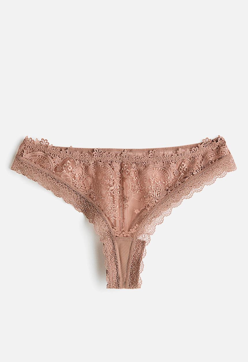 H&M - Embroidered brazilian briefs - light brown