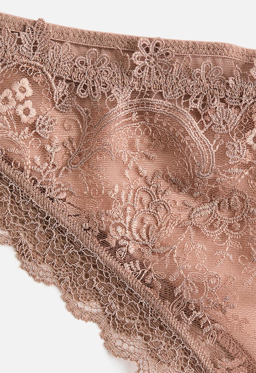 H&M - Embroidered brazilian briefs - light brown
