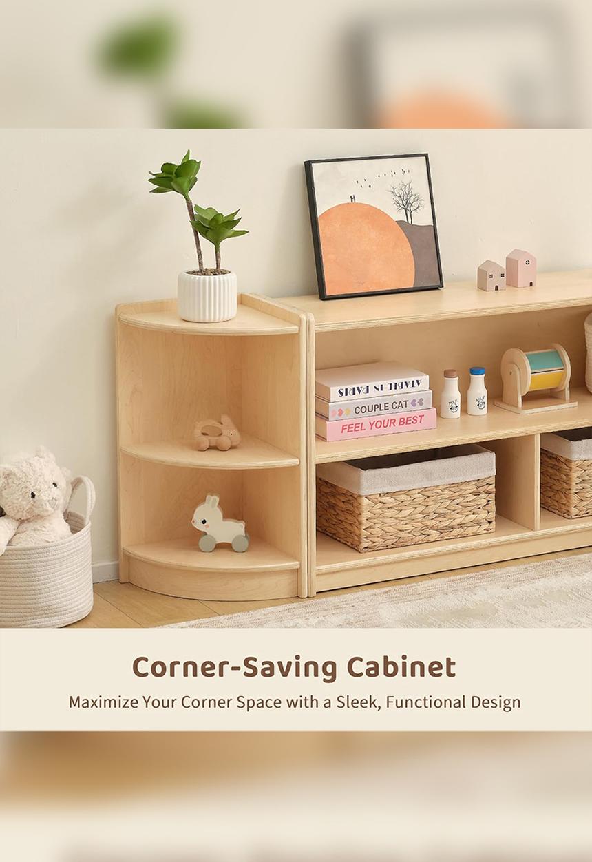 Greenbean Learning - Wooden Corner Shelf and Toy Storage for Kids Room: Plywood