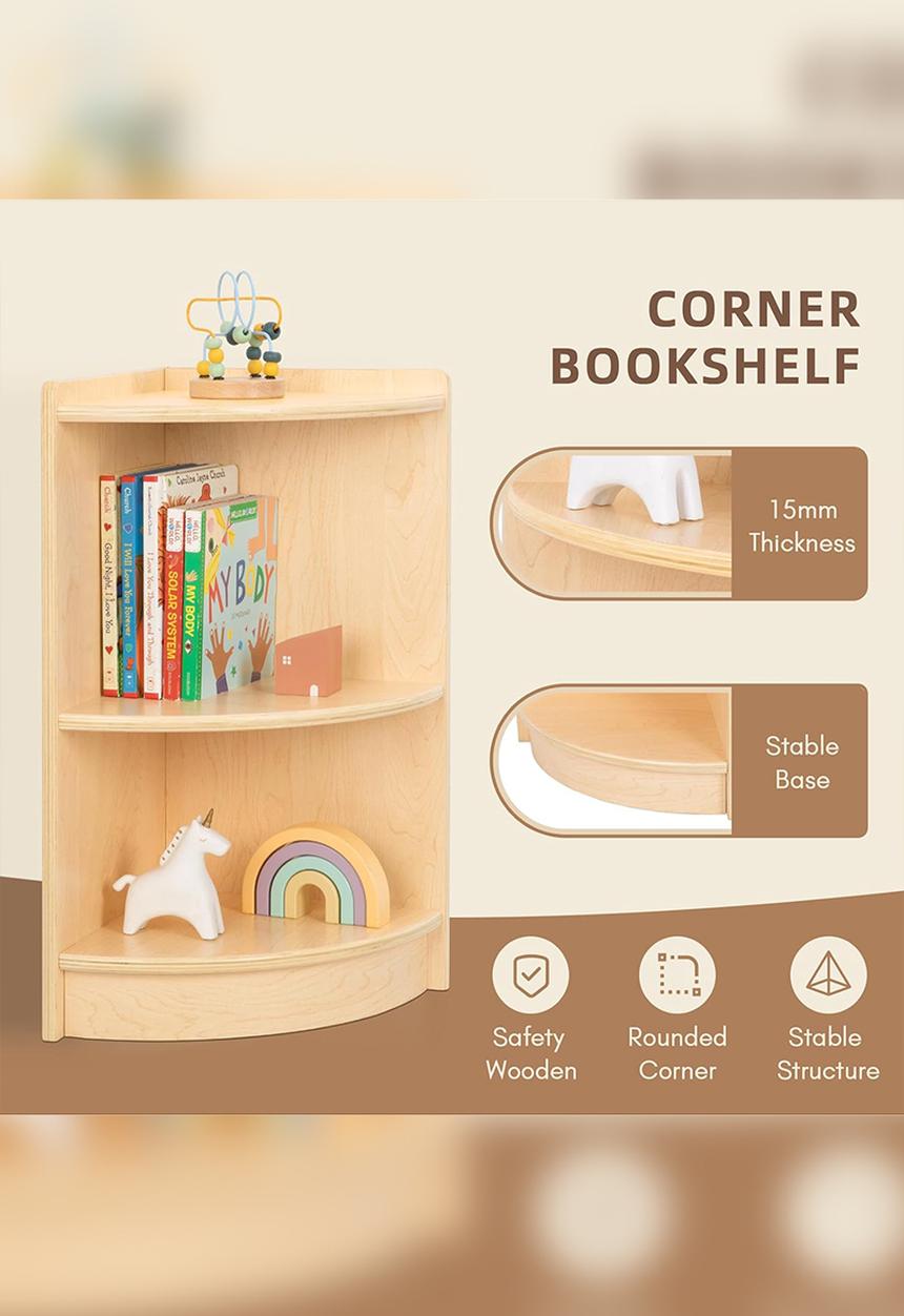 Greenbean Learning - Wooden Corner Shelf and Toy Storage for Kids Room: Plywood