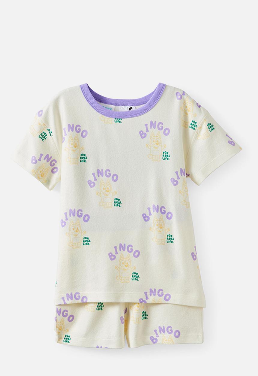Cotton On - Snoozesoft Short Sleeve Pj Set License - Lcn Blu Dark Vanilla/Bingo Hooray