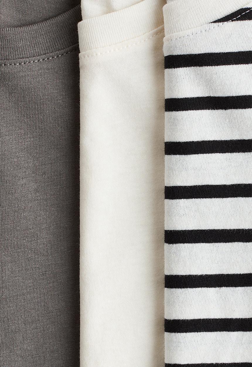 H&M - 3-Pack long-sleeved T-shirts - mole/white