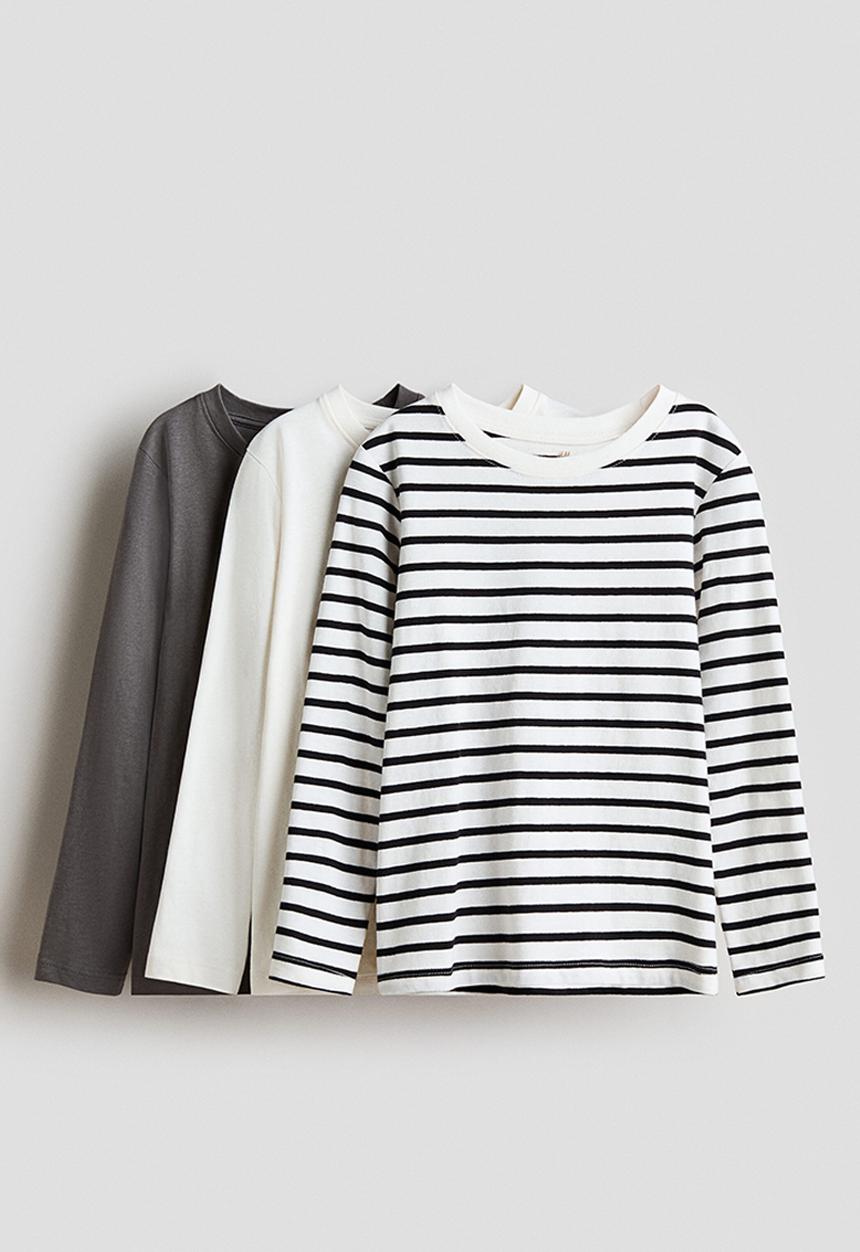 H&M - 3-Pack long-sleeved T-shirts - mole/white