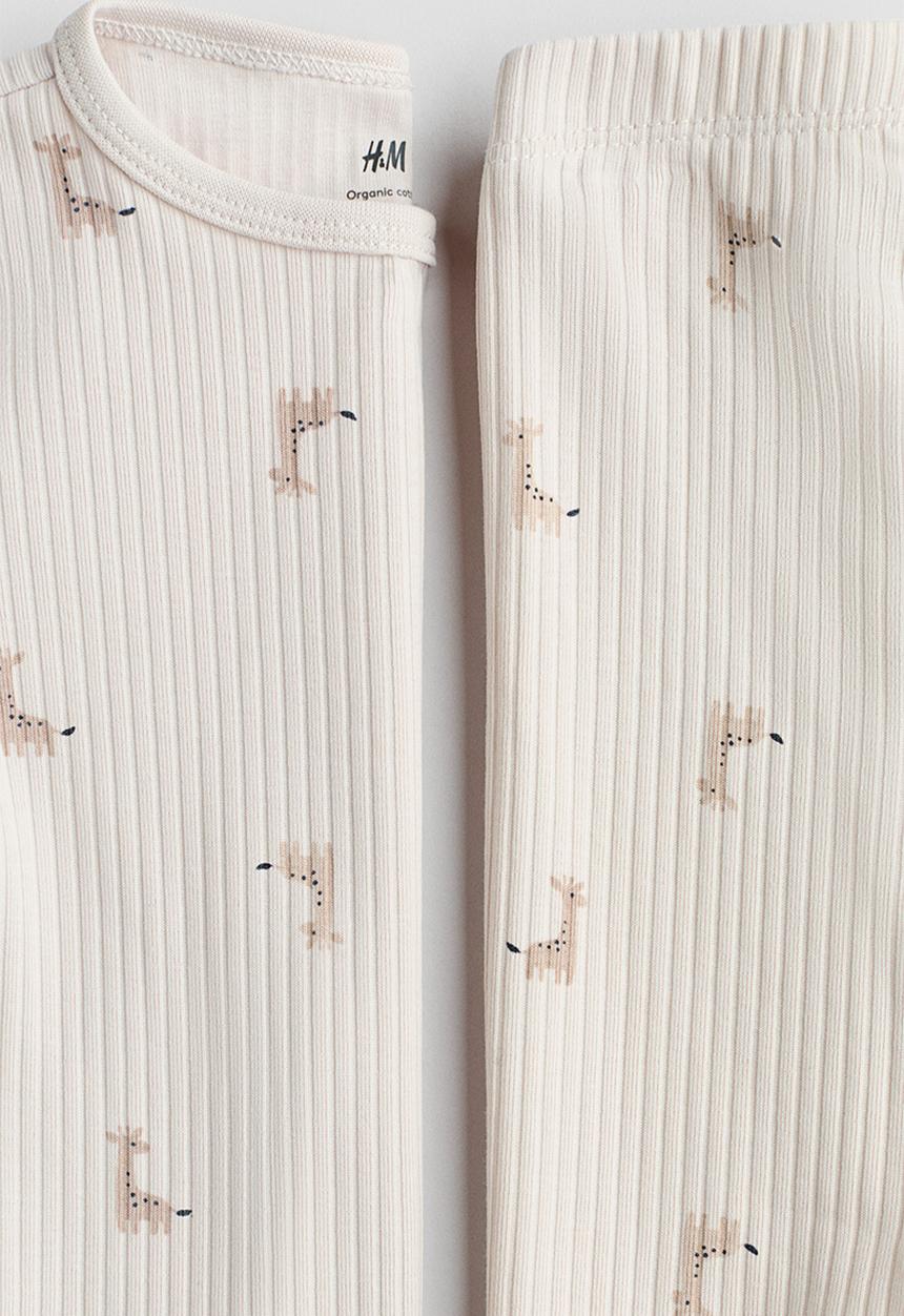 H&M - Ribbed cotton set - light beige/giraffes