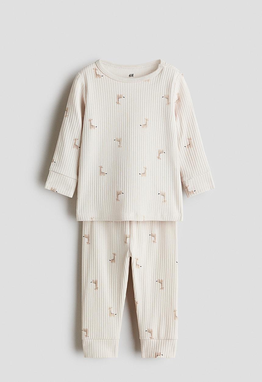 H&M - Ribbed cotton set - light beige/giraffes