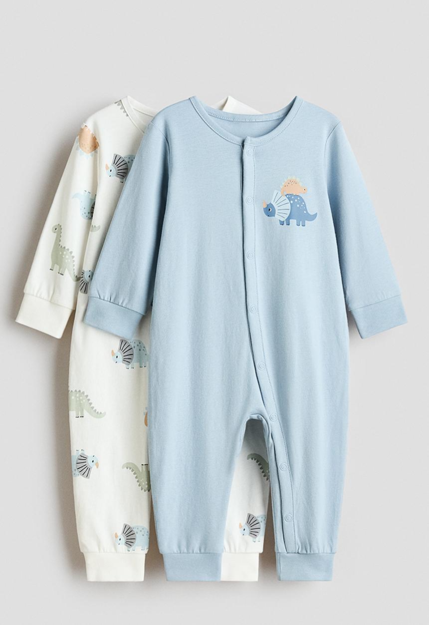 H&M - 2-Pack cotton sleepsuits - light blue/dinosaurs