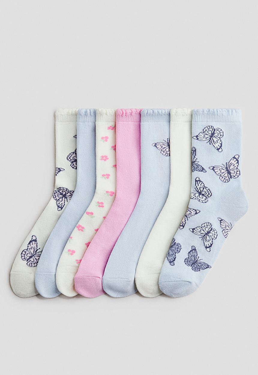 H&M - 7-Pack socks - light blue/butterflies
