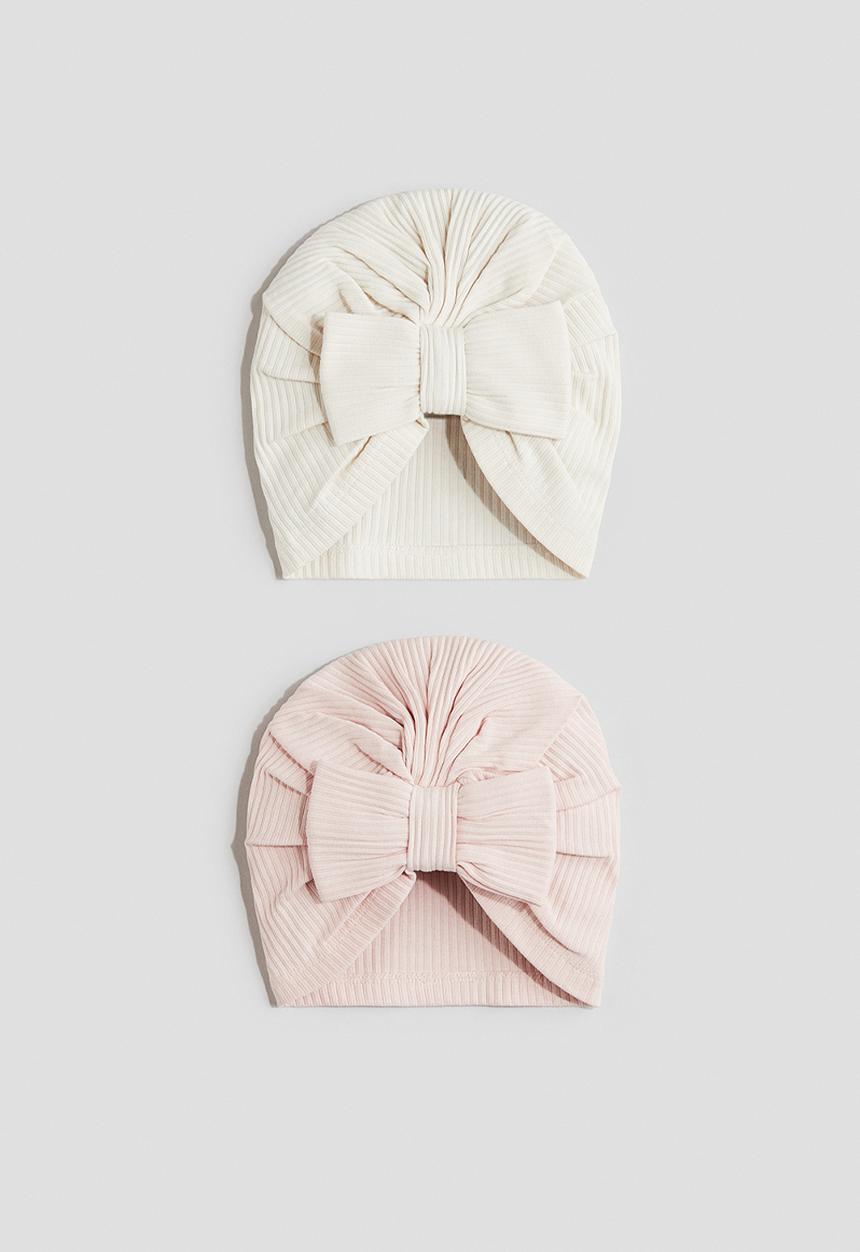 H&M - 2-Pack knot-detail hats - light pink/cream