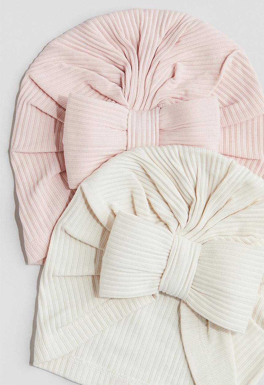 H&M - 2-Pack knot-detail hats - light pink/cream