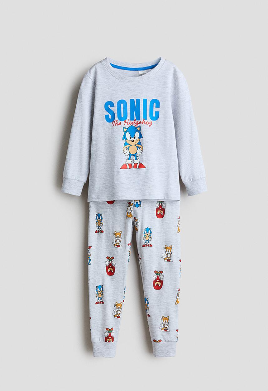 H&M - Printed cotton jersey pyjamas - grey/sonic the hedgehog