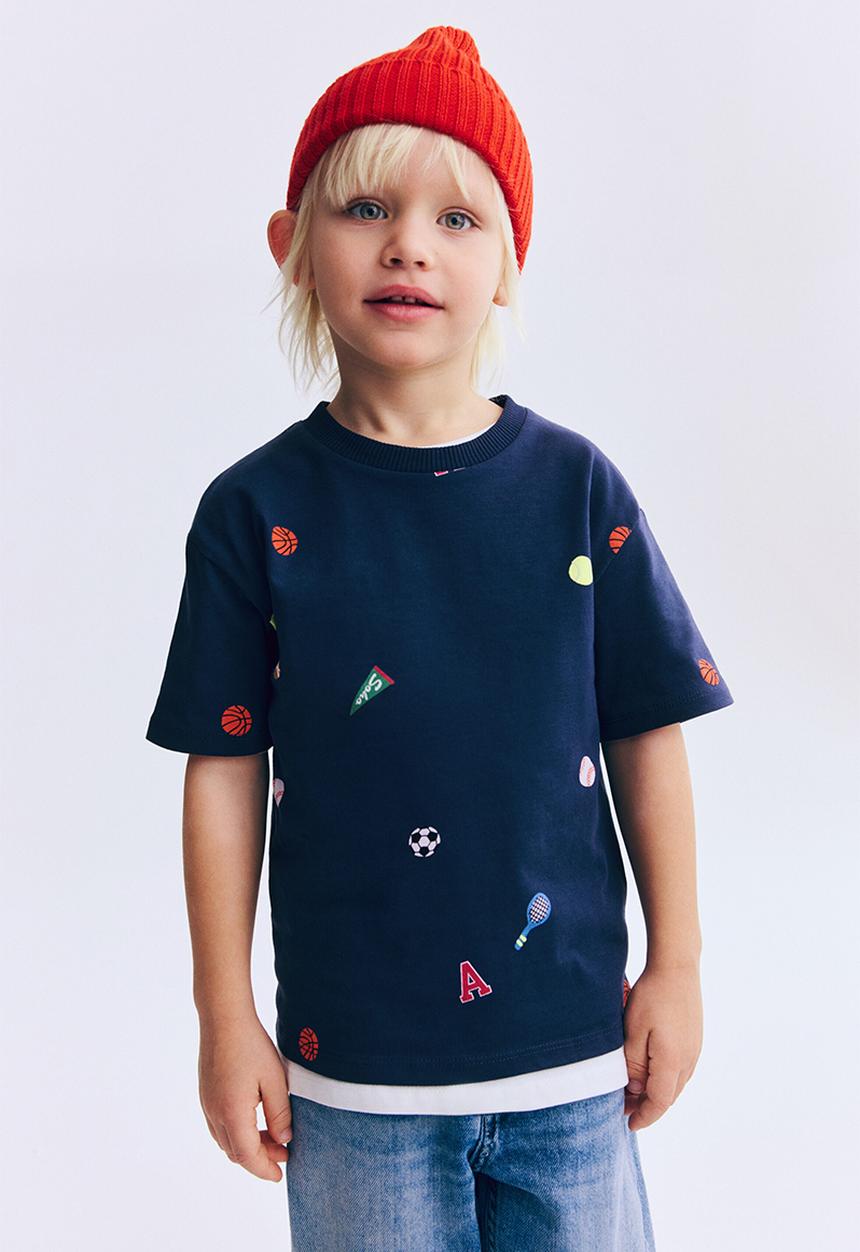 H&M - Printed T-shirt - navy blue/sports