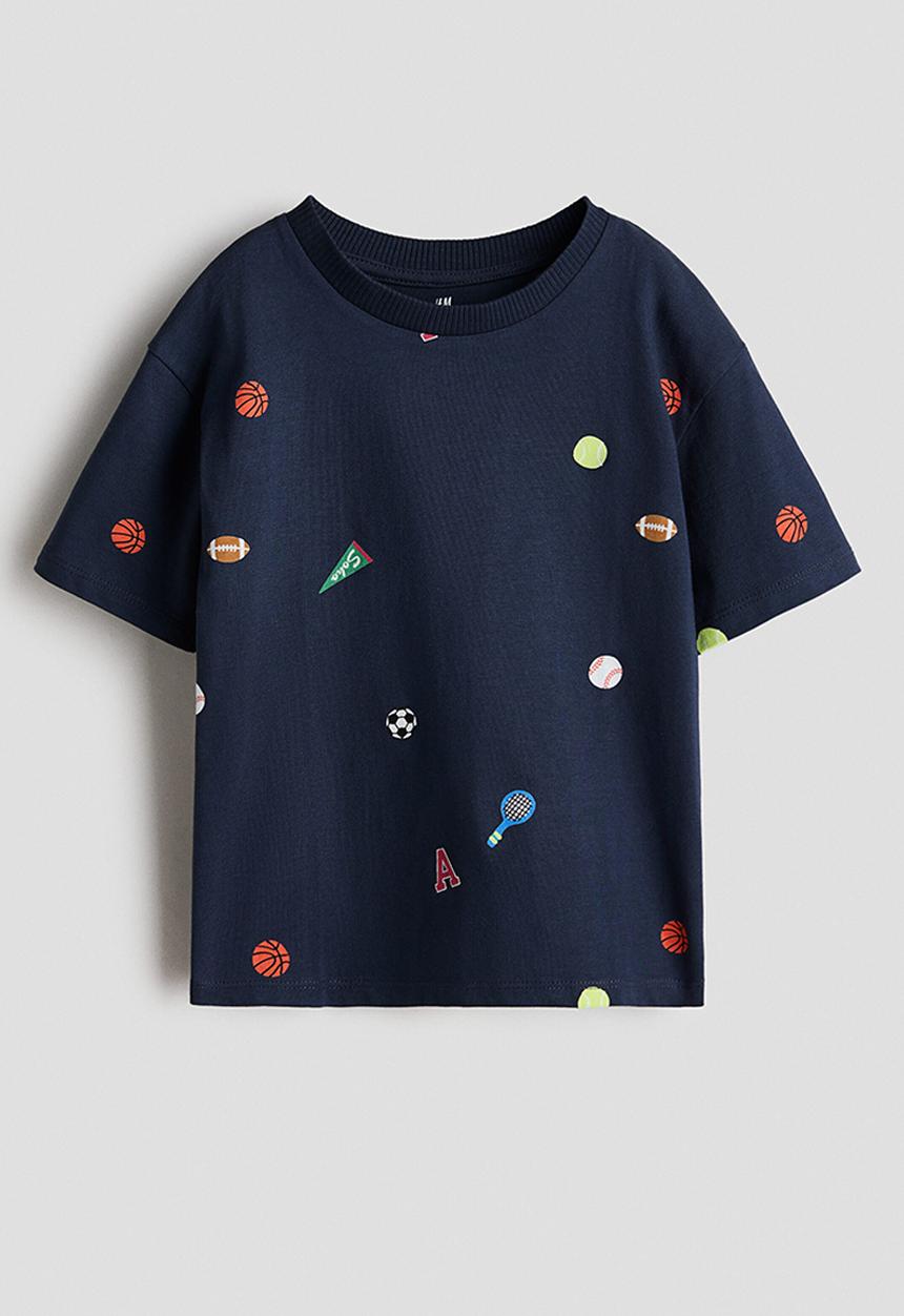H&M - Printed T-shirt - navy blue/sports