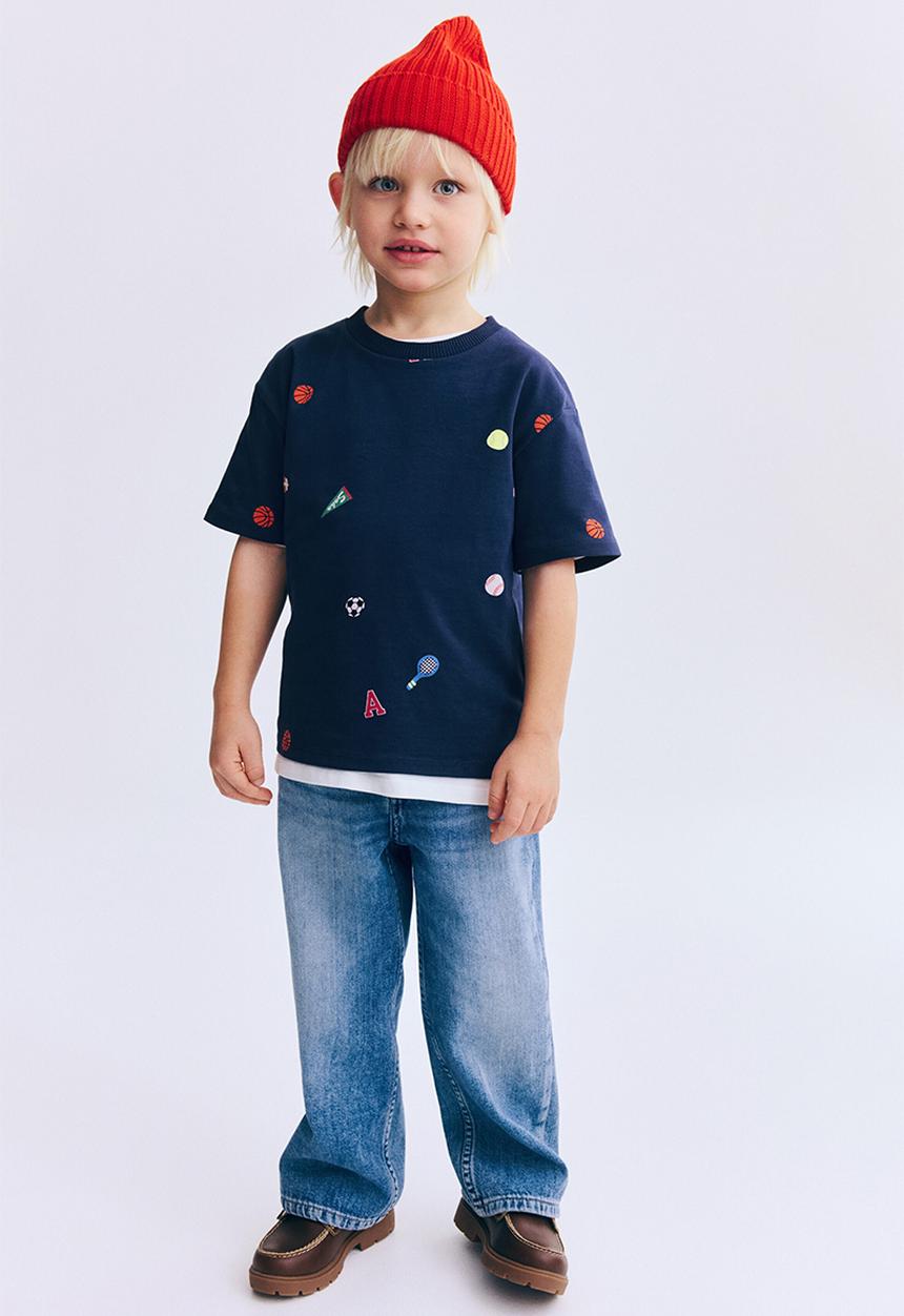 H&M - Printed T-shirt - navy blue/sports