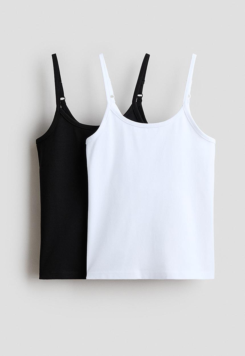 H&M - 2-Pack cotton strappy tops - white/black