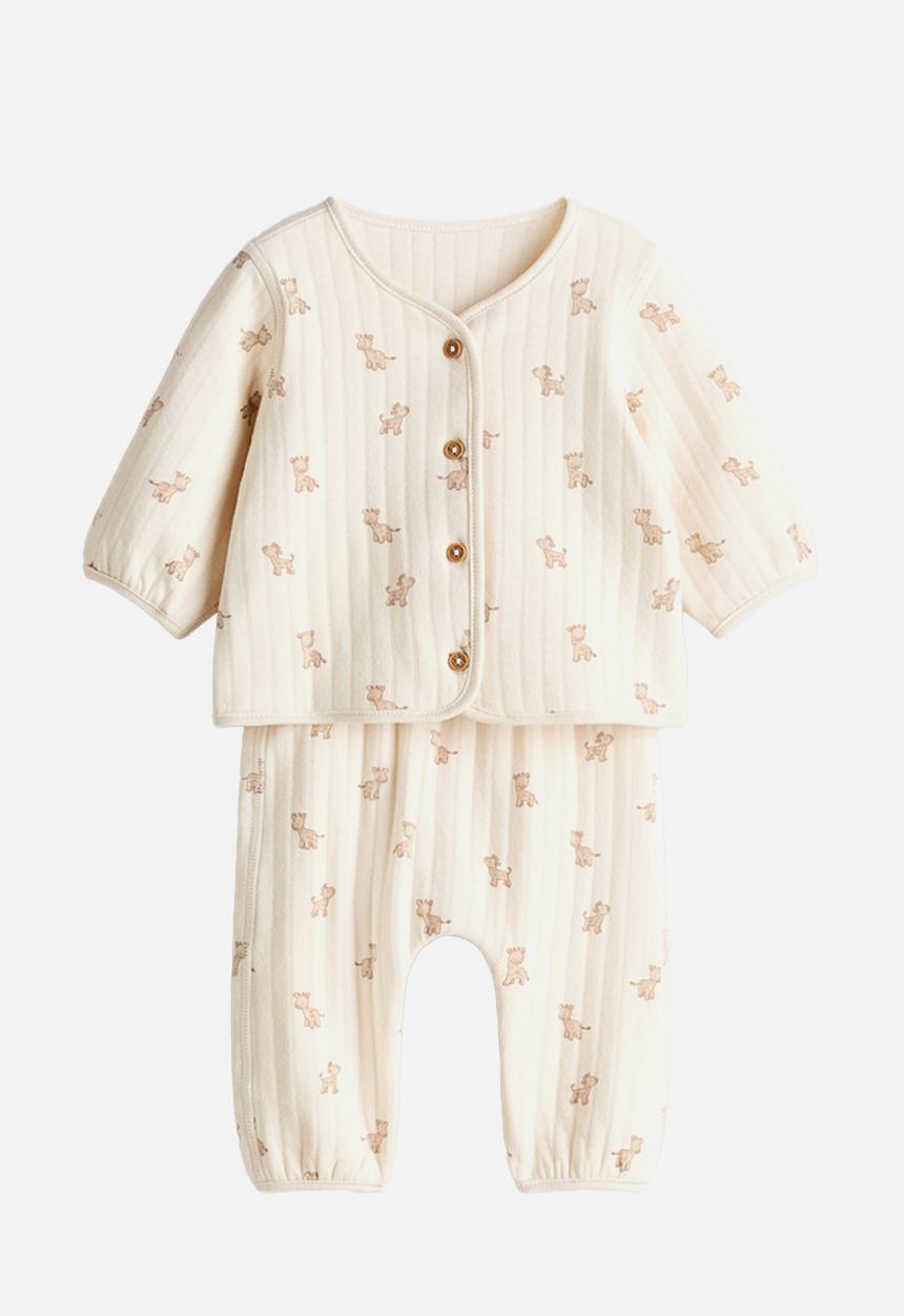 H&M - 2-Piece quilted jersey set - cream/giraffes