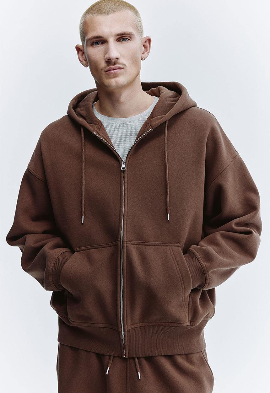 H&M - Oversized fit zip-through hoodie - brown