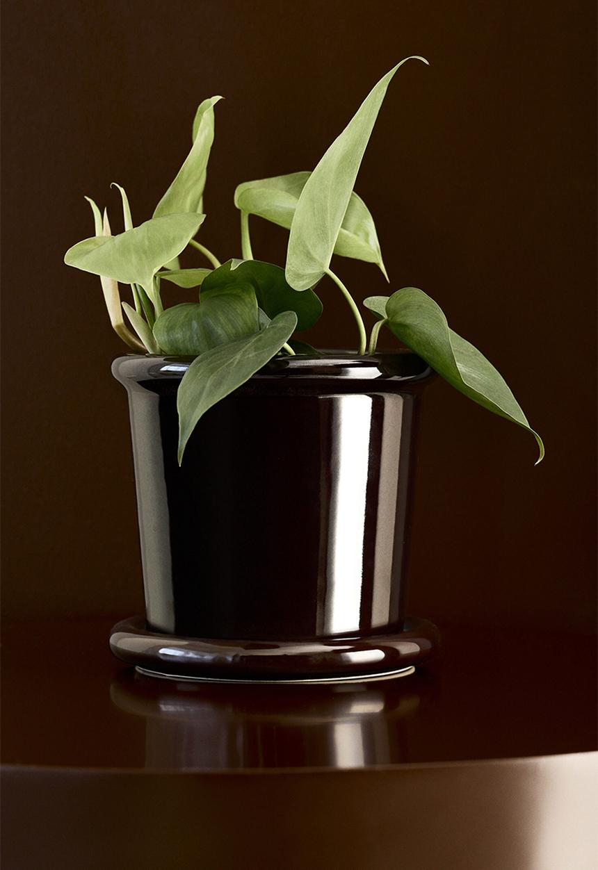 H&M - Stoneware plant pot with saucer - dark brown