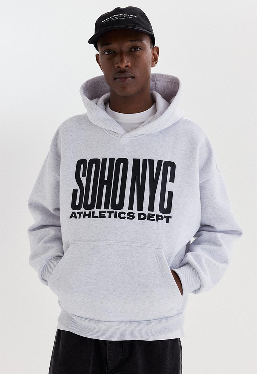 H&M - Loose fit hoodie - grey marl/soho nyc
