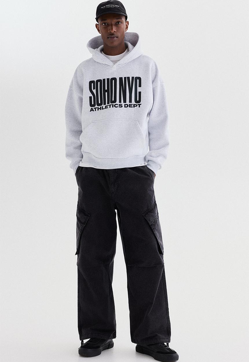 H&M - Loose fit hoodie - grey marl/soho nyc