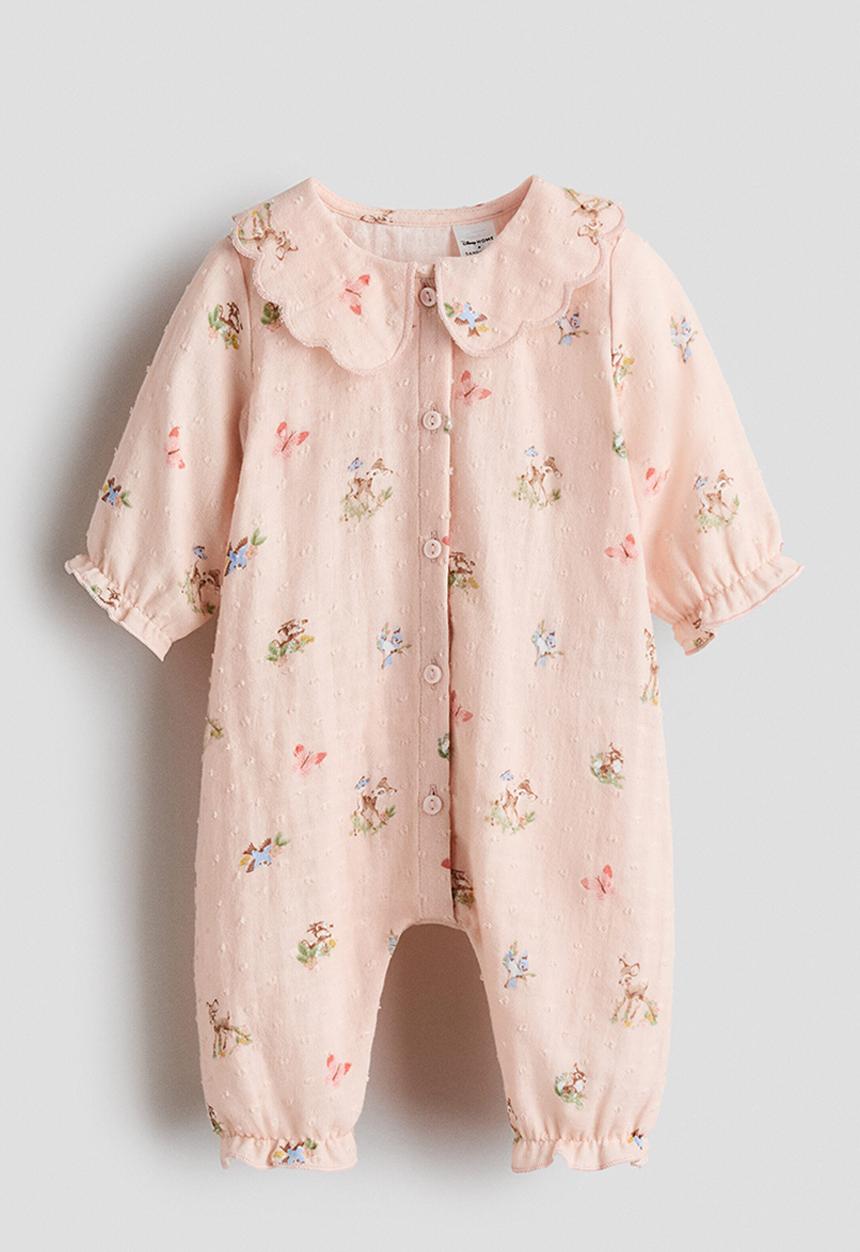 H&M - Printed cotton romper suit - light pink/bambi