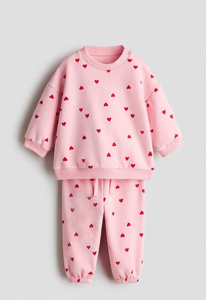 H&M - 2-piece printed sweatshirt set - light pink/hearts