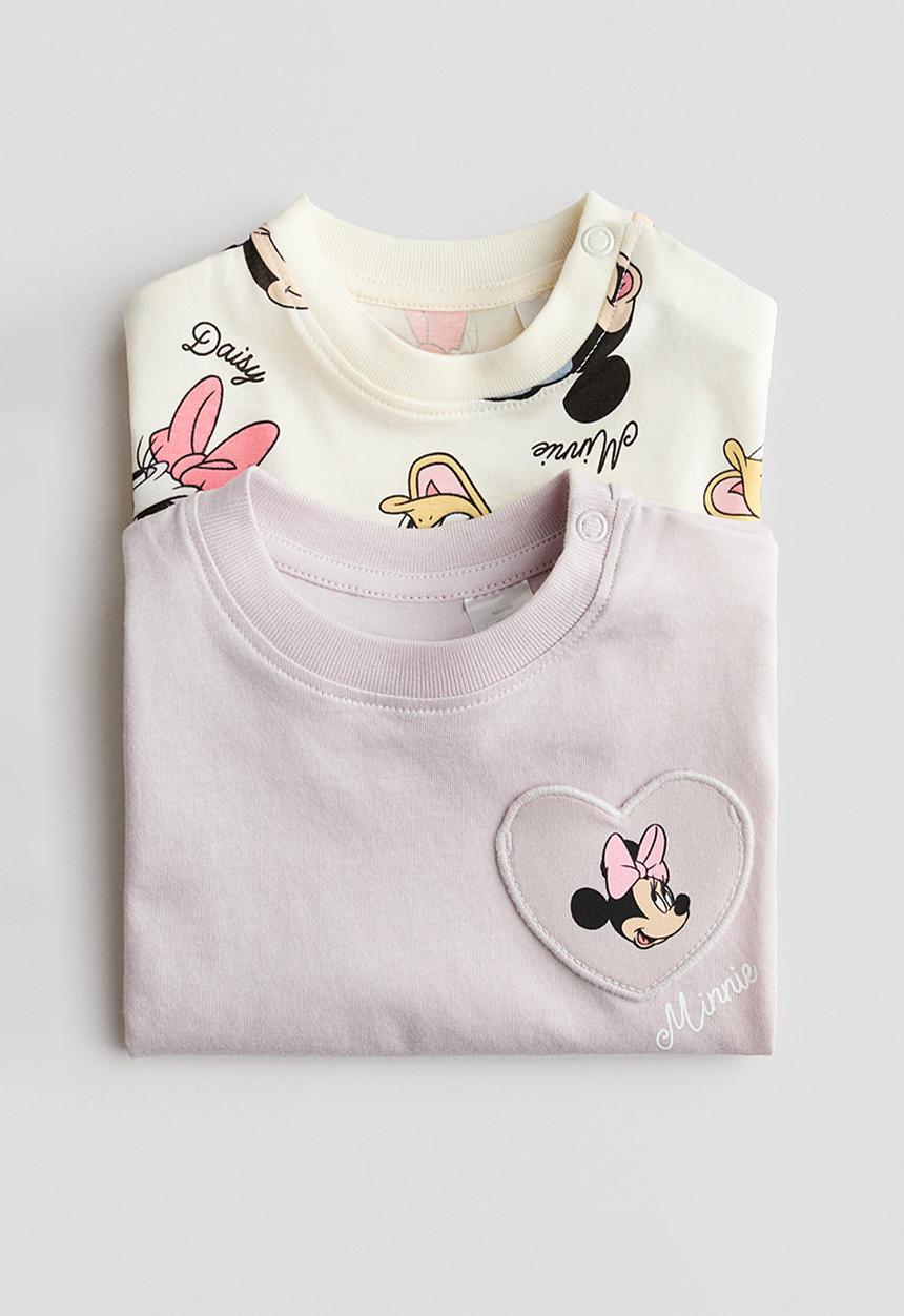 H&M - 2-pack printed cotton t-shirts - light purple/minnie mouse