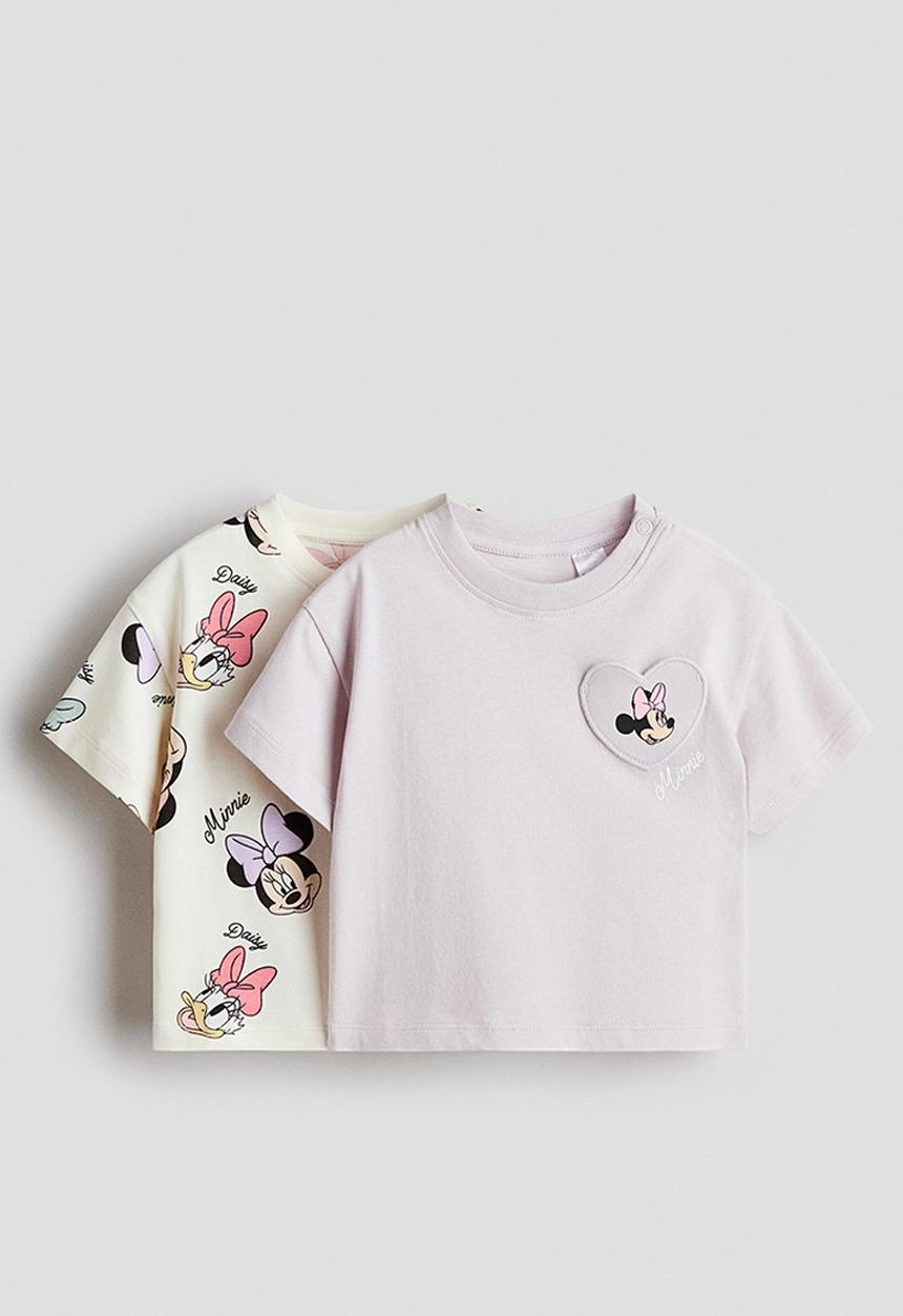 H&M - 2-pack printed cotton t-shirts - light purple/minnie mouse