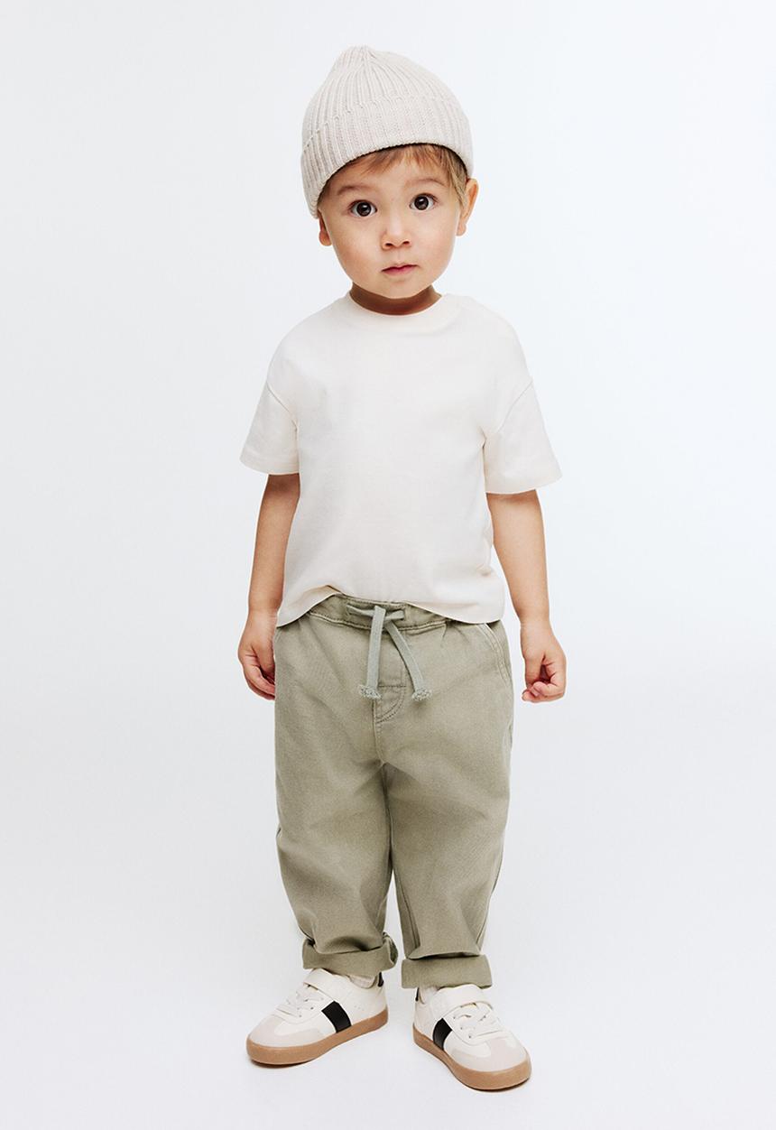 H&M - Cotton twill joggers - light khaki green